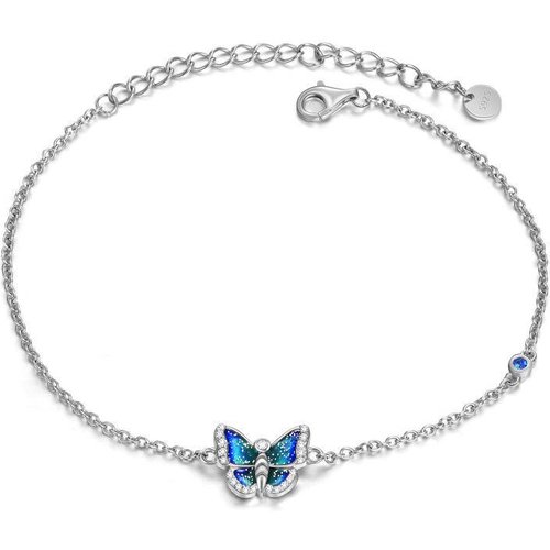 Sterling Silver Zircon Butterfly Charm Bracelet