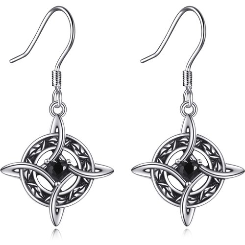 Sterling Silver Zircon Celtic Knot & Cross Drop Earrings
