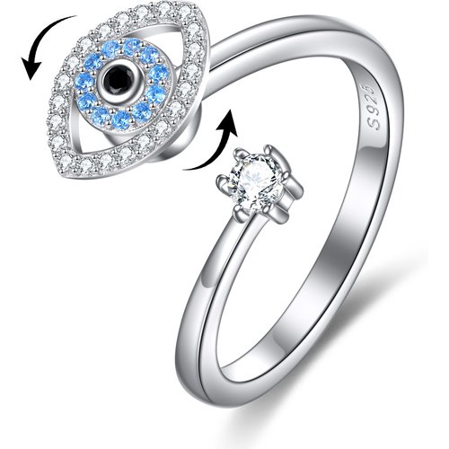 Sterling Silver Zircon Devil's Eye Open Ring