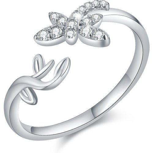 Sterling Silver Zircon Dragonfly Open Ring