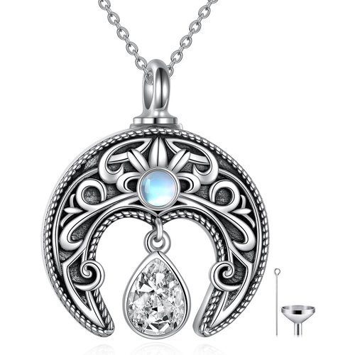 Sterling Silver Zircon Moon Urn Necklace for Ashes