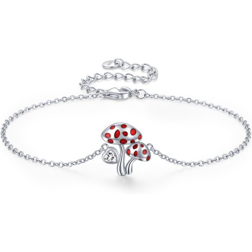 Sterling Silver Zircon Mushrooms Charm Bracelet