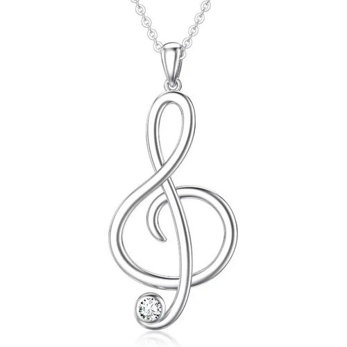 Sterling Silver Zircon Music Symbol & Ring Holder Pendant Necklace