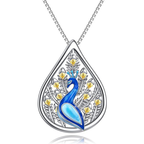 Sterling Silver Zircon Peacock Pendant Necklace