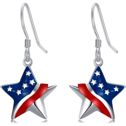 Sterling Silver Zircon Pentagram Drop Earrings