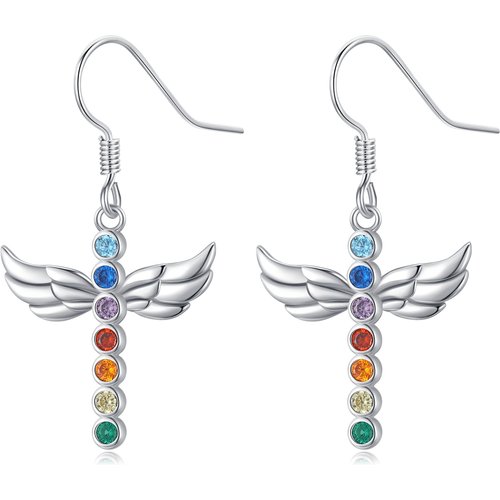 Sterling Silver Zircon Rainbow Drop Earrings