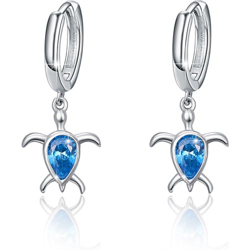 Sterling Silver Zircon Sea Turtle Drop Earrings
