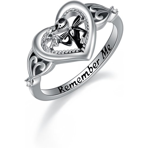 Sterling Silver Zircon Skull Ring with Engraved Word