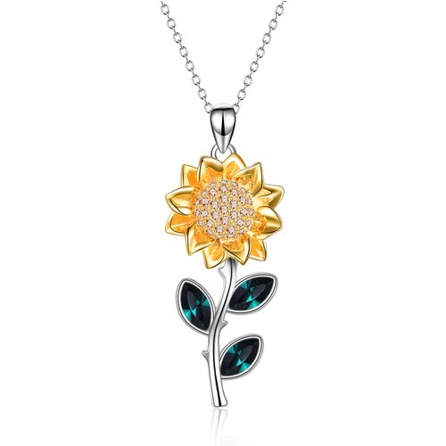 Sterling Silver Zircon Sunflower Pendant Necklace