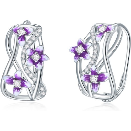 Sterling Silver Zircon Violet Lever-back Earrings