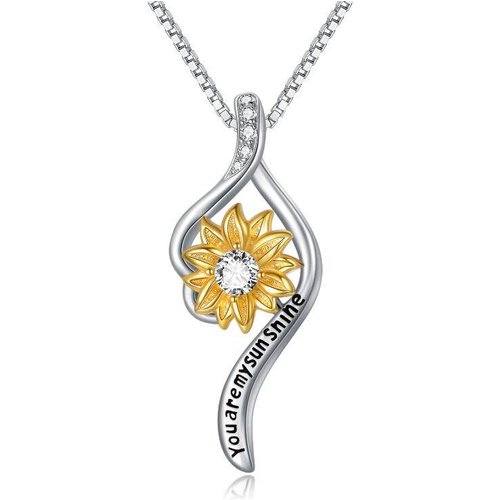 Sterling Silver Two-tone Sunflower Engraved Necklace for Women