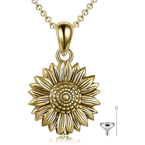Sterling Silver with Yellow Gold Plated Sunflower Urn Necklace for Ashes