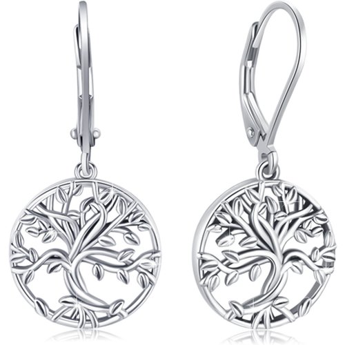 Sterling Silver Tree Of Life Lever-back Earrings