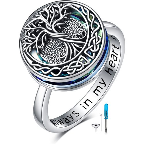 Tree of Life Urn Ring for Ashes 925 Sterling Silver Celtic Knot Family Tree Memorial Keepsake Jewelry Always in My Heart Cremation Ring