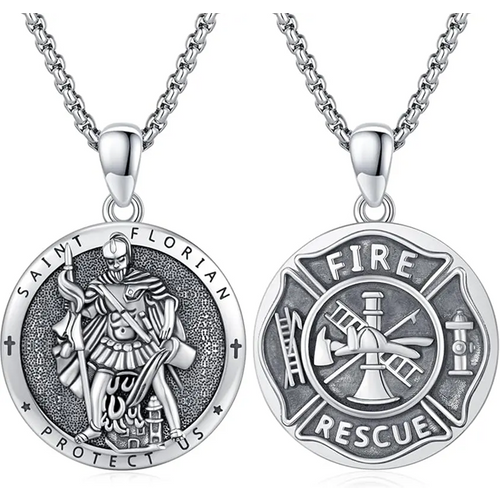 Unisex Sterling Silver Saint Florian Pendant Necklace