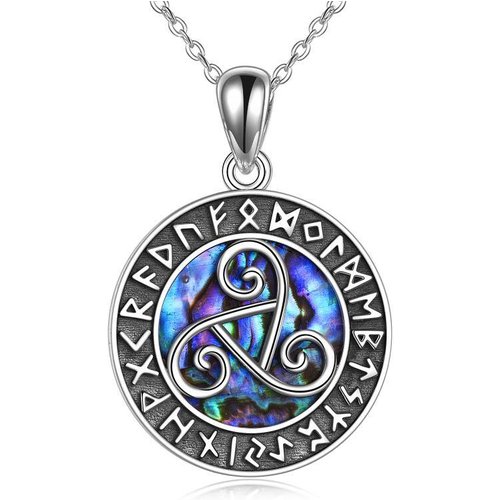 Sterling Silver Abalone Shellfish Viking Rune Necklace for Women Men