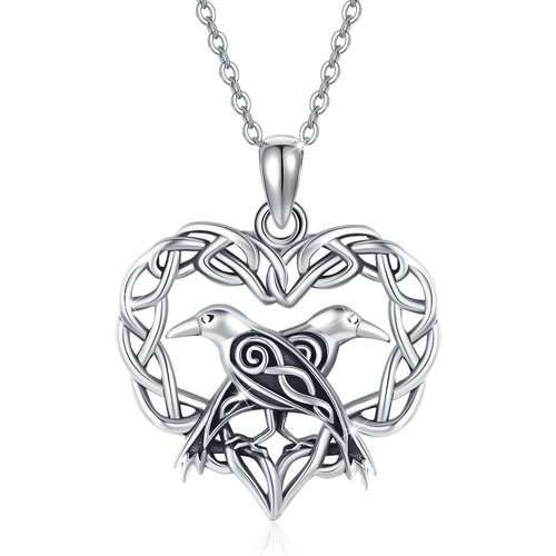 Sterling Silver Celtic Knot &Crow Pendant Necklace