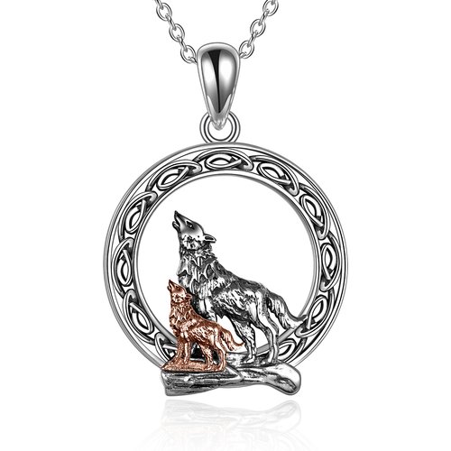 Wolf Pendant Necklace 925 Sterling Silver Cubic Zirconial Wolf Moon Necklace
