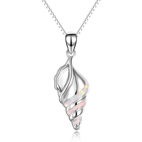 Sterling Silver Opal Conch Box Chain Necklace for Women