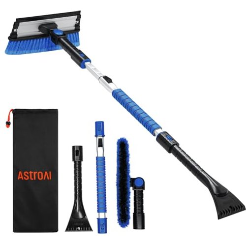 AstroAI 47.2 Inch Ice Scraper Extendable Car Snow Brush,Snow Brush for Car, Blue with 270° Pivoting Brush Head