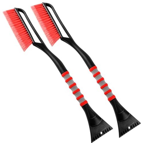AstroAI 2 Pack 27 Inch Snow Brush and Detachable Deluxe Ice Scraper, red