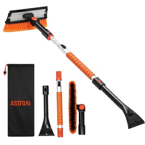 AstroAI 62.4 Inch Ice Scraper and Extendable Car Snow Brush, Snow Brush for Car, Orange