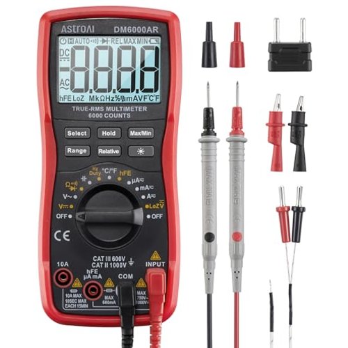 AstroAI Digital Multimeter TRMS 6000 Counts Volt Meter Ohmmeter Auto-Ranging Tester; Accurately Measures Voltage Current Resistance Diodes Continuity Duty-Cycle Capacitance Temperature, Black