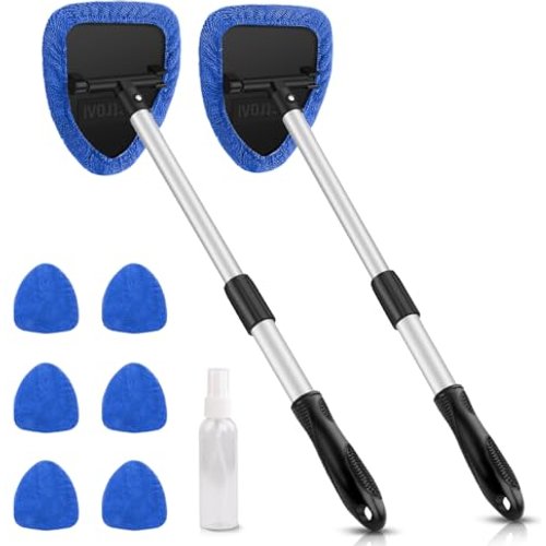 AstroAI 2 Pack Blue Windshield Cleaner, Car window cleaner, Wiper Cleaner, with 8 Reusable Pads