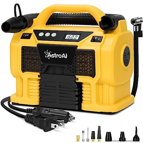 AstroAI Tire Inflato 160PSI Cordless/Corded Tire Pump with 3 Power Supply (DC/AC/Battery), Air Pump for Cars&Inflatables with Pressure Gauge & 2 Metal Motors (With Battery-1)