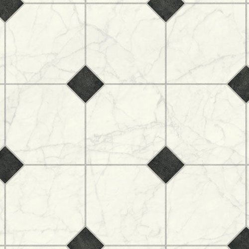 Suelo lino silence - aspecto mármol blanco con cabujón negro - rollo 2m x 10m