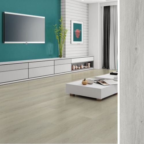 Suelo vinílico spc formato xl con subsuelo incorporado (5mm) en clic - 30 cajas (62,7 m²) agua nieve