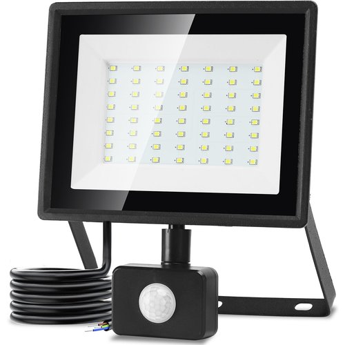 Foco LED Aigostar de 50 W y 4300 lúmenes con sensor de movimiento, IP65, blanco frío 6500K, para exterior
