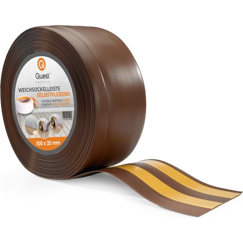 Quest rodapié pvc 100x25mm, 20m, autoadhesivo, rodapiés blando, zócalo profesional, bronze