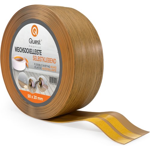 Quest rodapié pvc 50x20mm, 20m, autoadhesivo, rodapiés blando, zócalo blando, chêne
