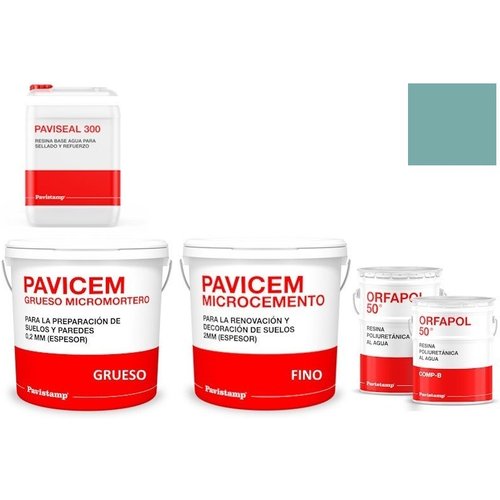 Kit microcemento 60 m2 monocomponente para paredes y suelos de cerámica o mortero - poliuretano satinado-turquesa