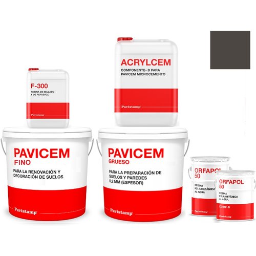 Kit microcemento 15 m2 bicomponente - paredes y suelos cerámica o mortero - polureteno mate-ceniza
