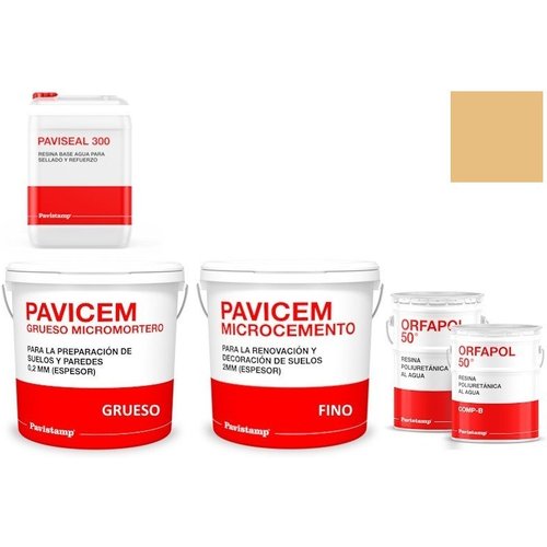 Kit microcemento 8 m2 monocomponente para paredes y suelos de cerámica o mortero - polureteno mate-ambar