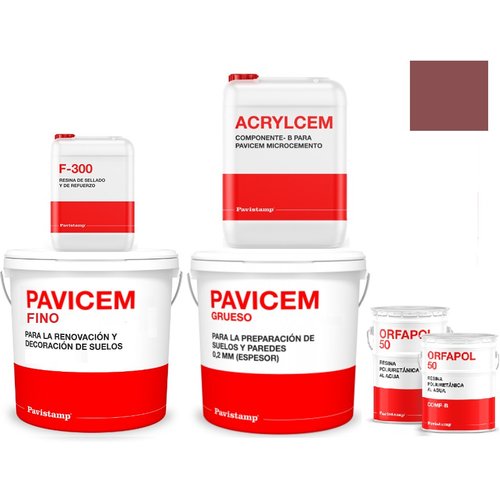 Kit microcemento 8 m2 bicomponente - paredes y suelos cerámica o mortero - polureteno mate-granate