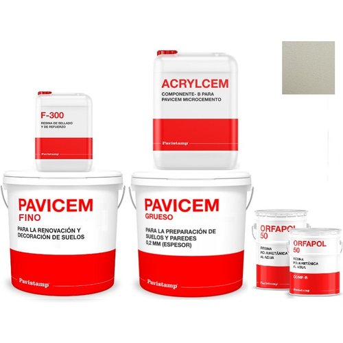 Kit microcemento 60 m2 bicomponente - paredes y suelos cerámica o mortero - poliuretano satinado-gris 0