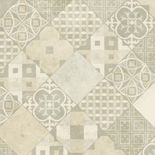 Pavimento de pvc best - baldosas art deco - crema y gris - rollo 3m x 4m
