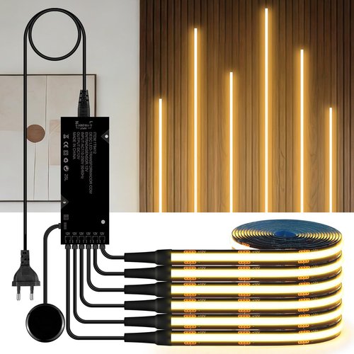 Lumitek kit de dos tiras LED COB de 2 metros para bajo mueble, 12 V, regulable táctil, en blanco cálido