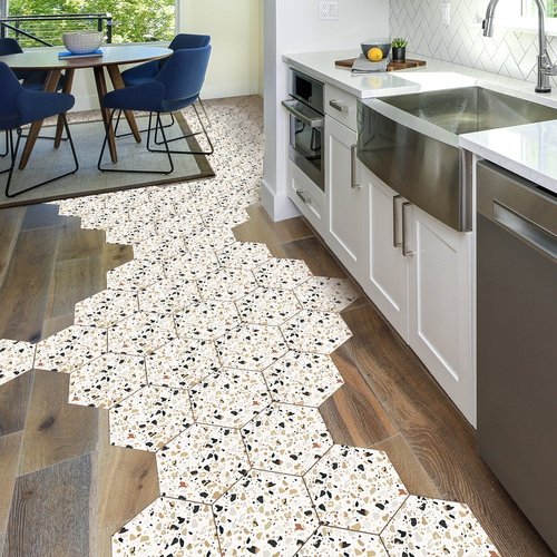 Vinilo baldosas de terrazzo carlo antideslizante - adhesivo pared - sticker revestimiento - 1 adhesivo 60x135cm-10stickershexagones30x26cm