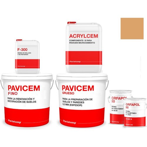 Kit microcemento 15 m2 bicomponente - paredes y suelos cerámica o mortero - poliuretano brillo-oro