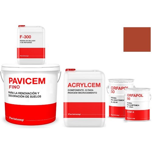Kit microcemento 60 m2 bicomponente para paredes de yeso o pladur - poliuretano satinado-teja