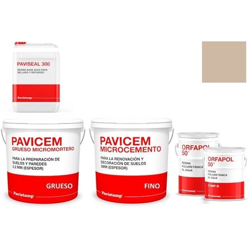 Kit microcemento 60 m2 monocomponente para paredes y suelos de cerámica o mortero - polureteno mate-plata