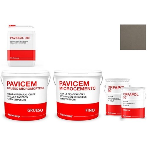 Kit microcemento 8 m2 monocomponente para paredes y suelos de cerámica o mortero - polureteno mate-gris 60