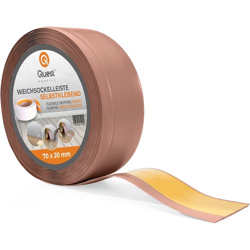 Quest rodapié pvc 70x20mm, 10m, autoadhesivo, rodapiés blando, zócalo profesional, brun clair