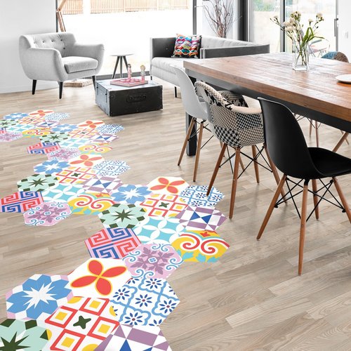 Vinilo baldosas suelo géraldino antideslizante - adhesivo pared - sticker revestimiento - 1 adhesivo 40x90cm-10stickershexagones20x18cm