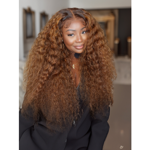 7x5 Byebye Knots Put On And Go Brown Piano Highlights Water Wave Glueless Wig 150% Density