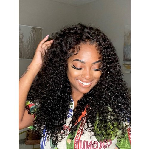 UNice 5x5 Pre Cut Undetectable Lace Put On And Go Curly Black Air Wig